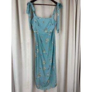 Capulet Camille Pale Teal Floral Midi Dress XS Cottagecore Bow Strap